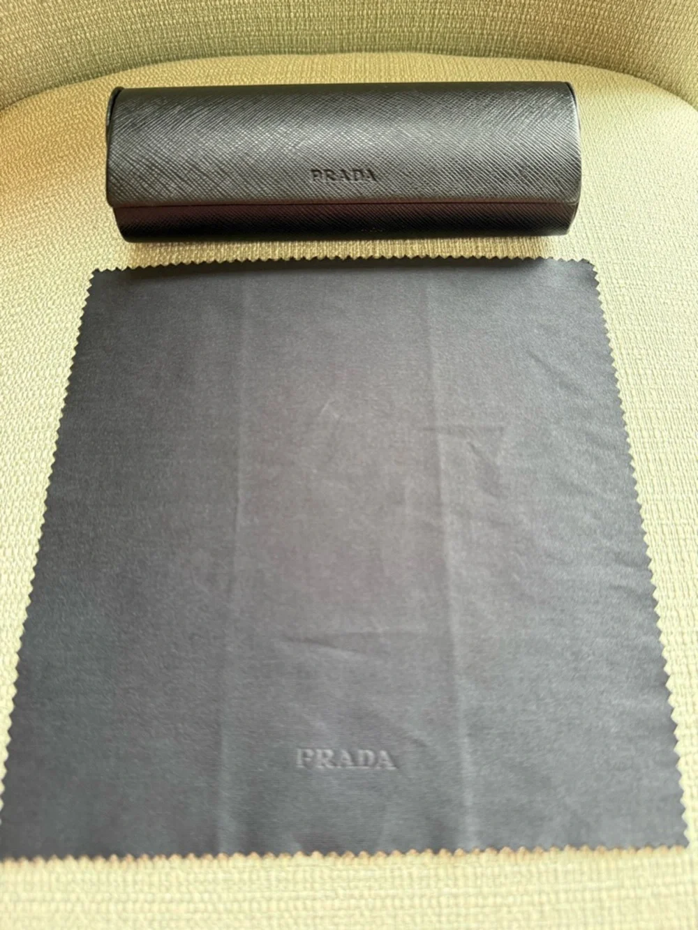 Prada Black Saffiano Eyewear Case with Black Cleaning Cloth